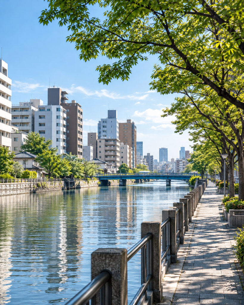 深川の水辺と街並みをイメージした風景